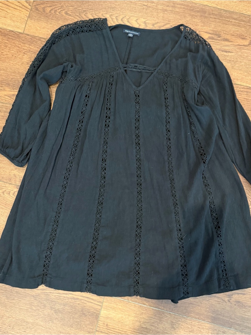American Eagle Black Lace-Trim V-Neck Women's A-Line dress